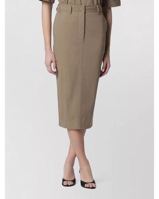 Thelatest Natural High Waist Skirt Back Slit Belt Loops