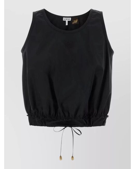 Loewe Black Poplin Ibiza Top Elasticated Hem Sleeveless