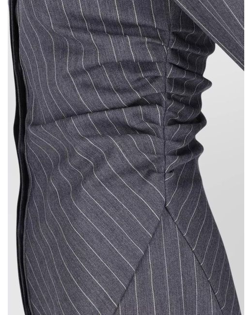 Dondup Blue Pinstripe Ruched Tailored Knee Length Jacket