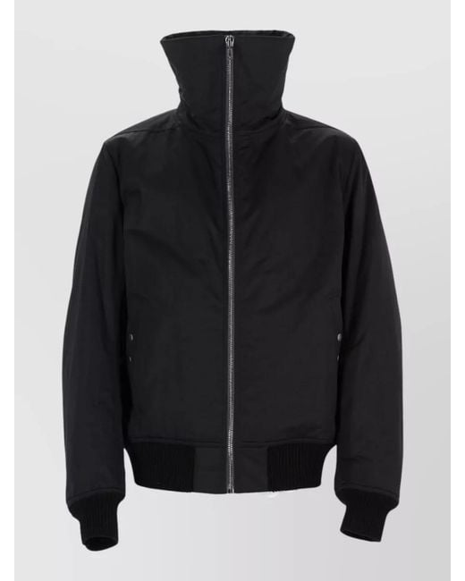 Rick Owens Black High Collar Coat Ribbed Cuffs Hem for men