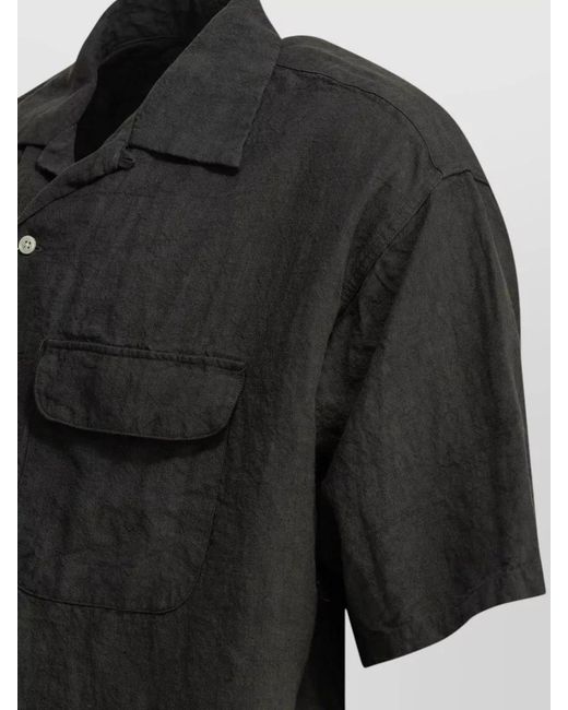 Beams Plus Black Linen Shirt Chest Pockets Short Sleeves for men
