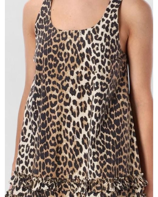 Ganni Multicolor Leopard Print Sleeveless Mini Dress Ruffle Hem