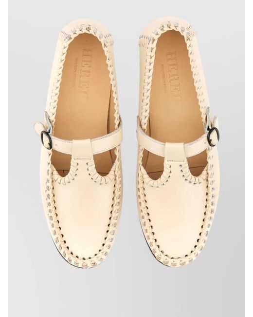 Hereu Natural Loafers T Bar Moccasin Buckle Woven