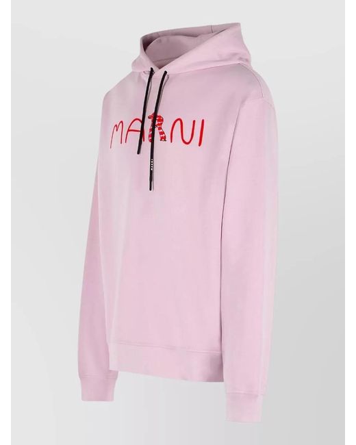 Marni Pink Cotton Hooded Sweatshirt Drawstring Hood Ribbed Trims for men
