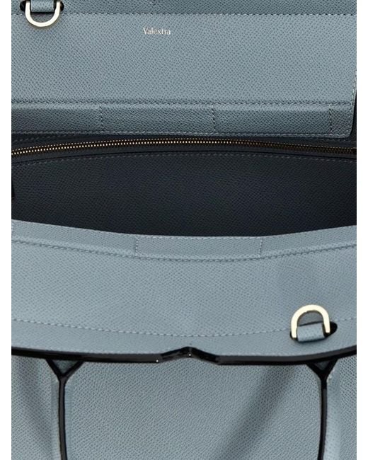 Valextra Blue Medium Calfskin Leather Tote Bag