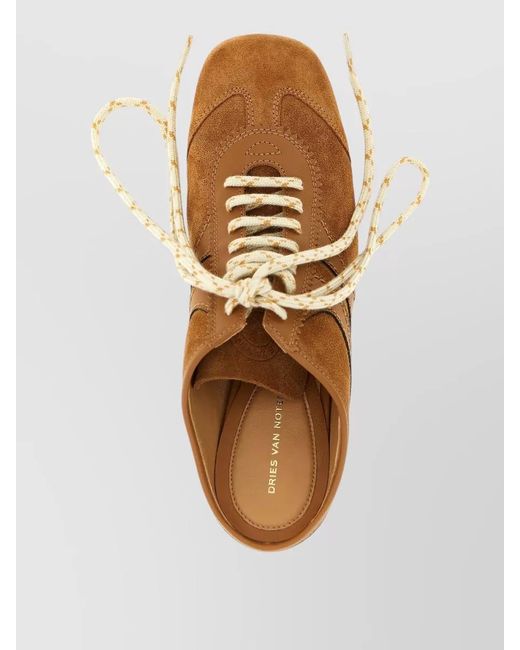 Dries Van Noten Brown Suede Kitten Heel Mules Closed Back