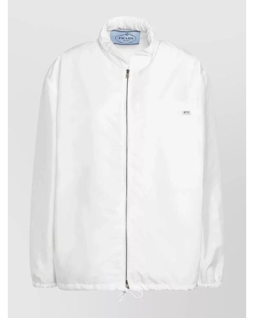 Prada White Jacket High Collar Drawstring Hem Elastic Cuffs