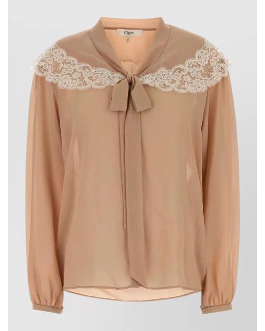 Chloé Natural Crepe Blouse Bow Tie Front Lace