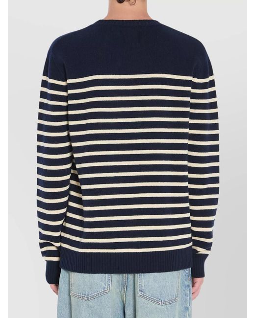 Valentino Garavani Blue Ribbed Crew Neck Wool Sweater for men