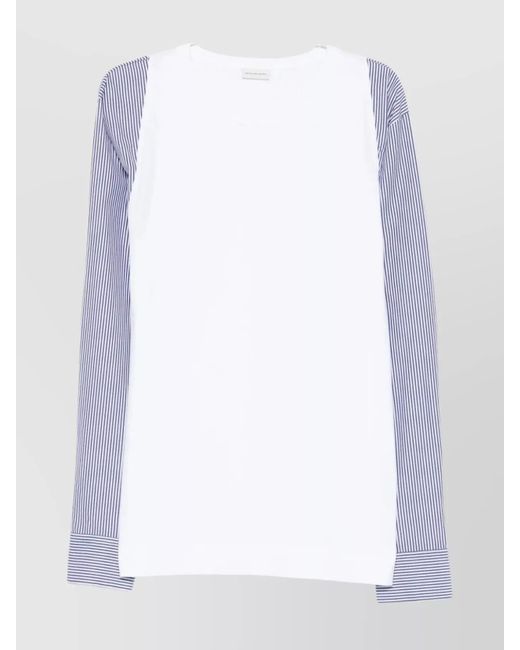 Dries Van Noten White Striped Sleeve Cotton Long-Sleeve T-Shirt for men