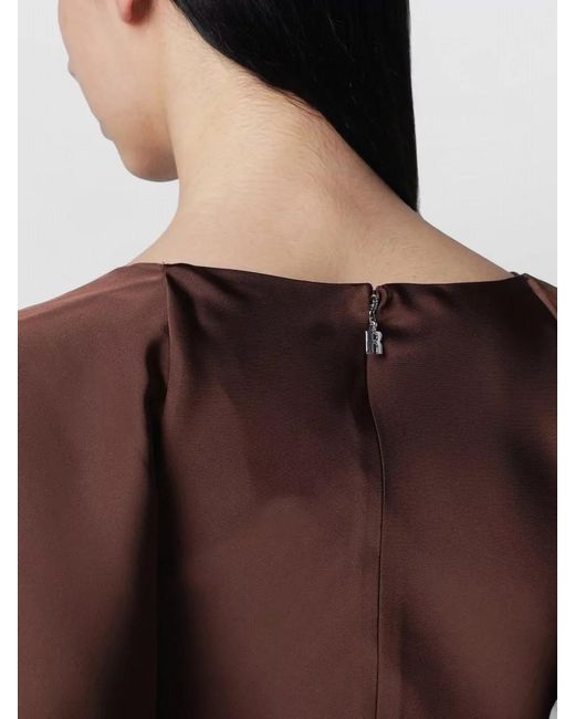 ROTATE BIRGER CHRISTENSEN Brown Maxi Dress Scoop Neckline Short Sleeves