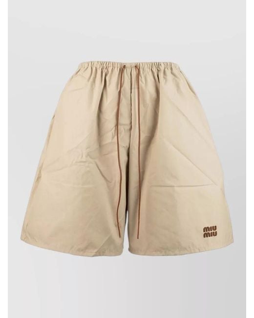 Miu Miu Natural Drawstring Shorts Elastic Waistband Design