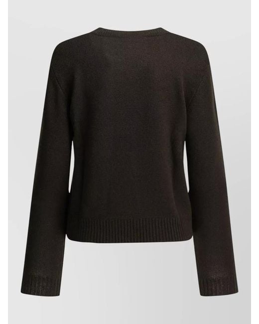 Lisa Yang Black Crew Neck Ribbed Knit Long Sleeve Top