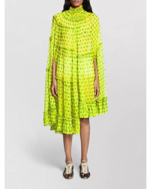 Dries Van Noten Yellow Silk Polka-Dot Ruffled High-Neck Midi Dress
