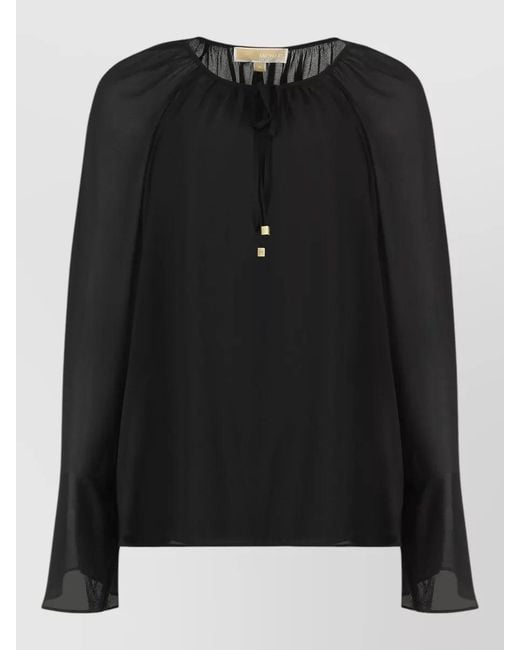 MICHAEL Michael Kors Black Crepe Blouse Tie Neck Bow Detail