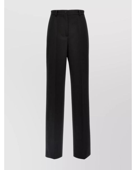 Dolce & Gabbana Black Wool Silk High-Rise Straight-Leg Trousers