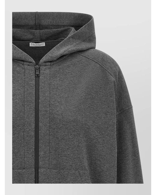 Brunello Cucinelli Gray Monile Trim Hoodie Lightweight Cotton