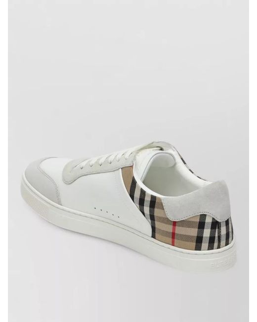 Burberry White Check Pattern Sneakers Round Toe Rubber Sole for men