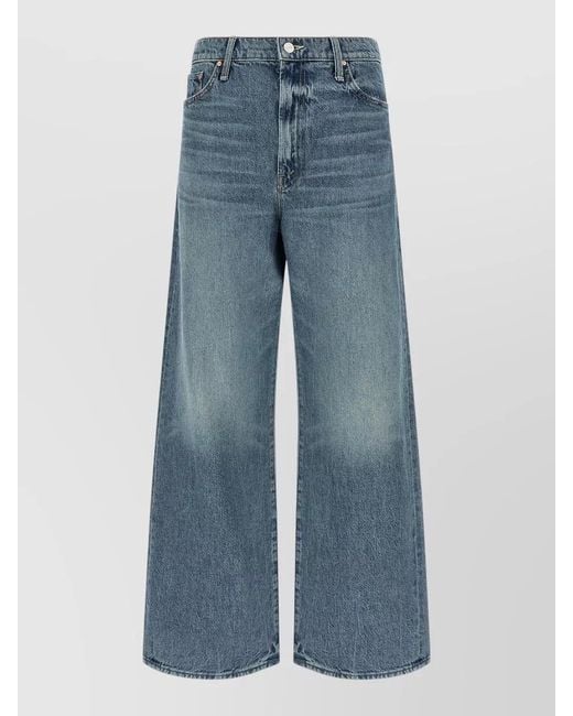 Mother Blue Cotton Cropped Wide-Leg Jeans