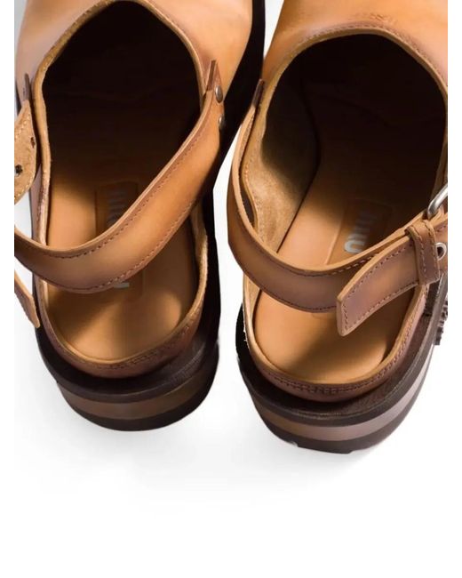 Miu Miu Gray Leather Sling Back Round Toe Sabot