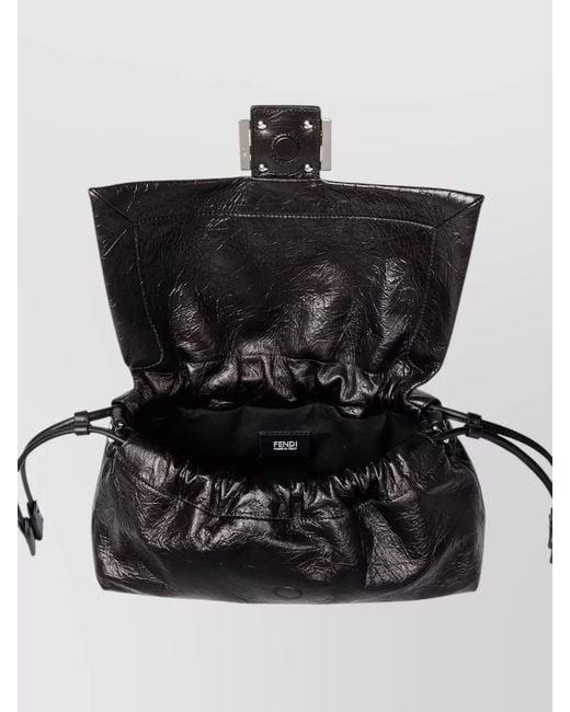 Fendi Black Baguette Soft Medium Leather Clutch Bag