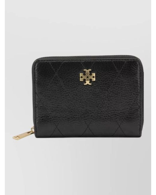 Tory Burch Black Quilted Keyring Card Case Tone