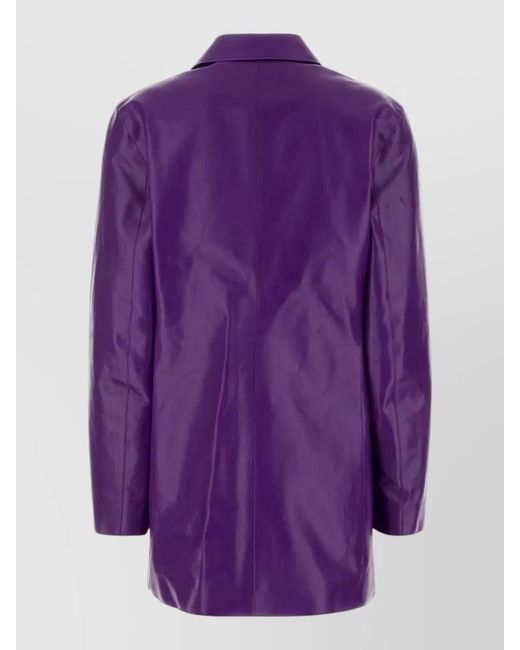 Jil Sander Purple Leather Jacket Long Sleeves Notched Lapels Pockets