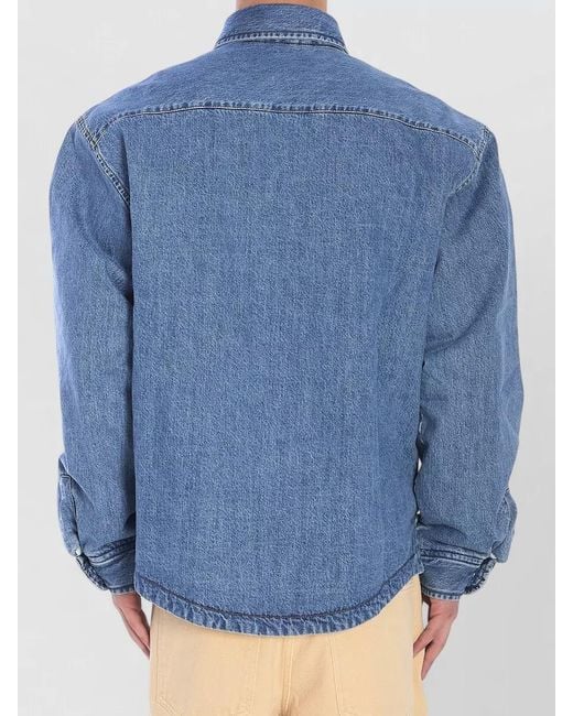 Jacquemus Blue Padded Denim Shirt Boxy Cut Collar for men