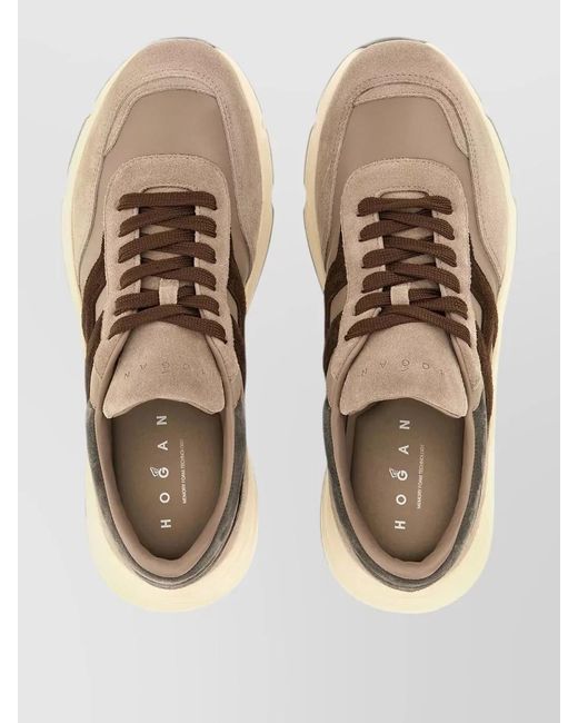 Hogan Brown Sneakers Rubber Sole Suede Panels Design for men