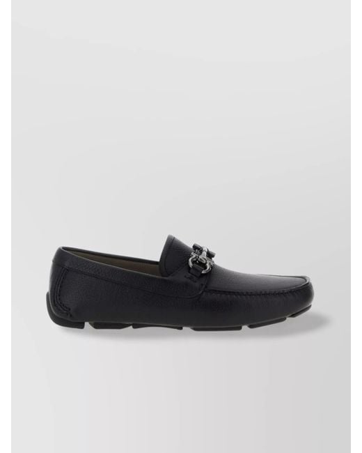 Ferragamo Black Parisian Metal Bit Pebbled Loafers for men