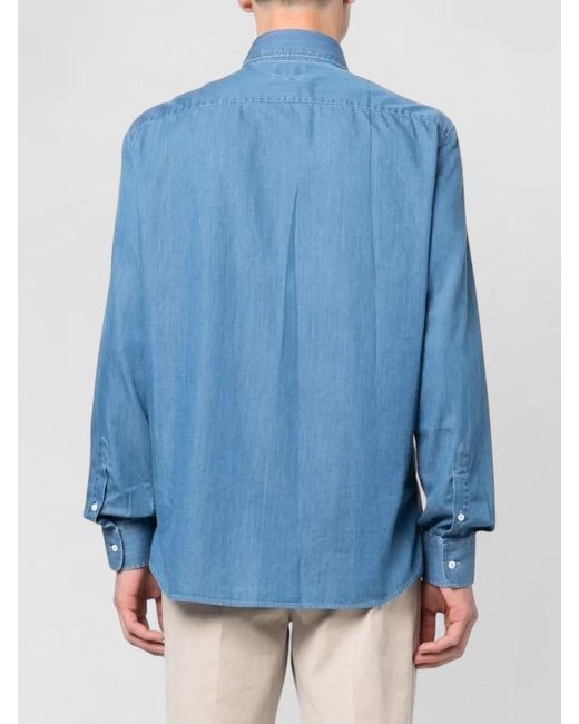 Brunello Cucinelli Blue Cotton Denim Regular-Fit Shirt for men
