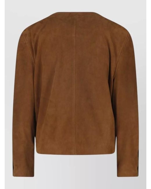 Saint Laurent Brown Cropped Suede Coat Button Detail Tailoring