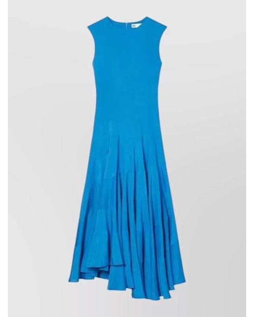 Tory Burch Blue A Line Dress Flounced Skirt Asymmetrical