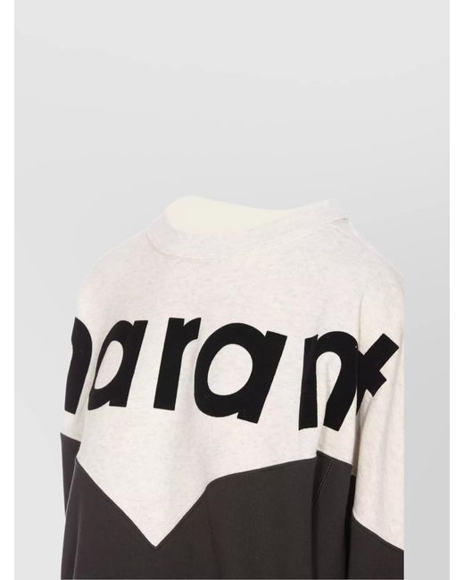 Isabel Marant Black Cotton Blend Two Tone Logo Print Crew Neck Sweatshirt