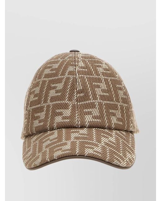 Fendi Natural Monogram Cap With Curved Brim And Embroidered Design