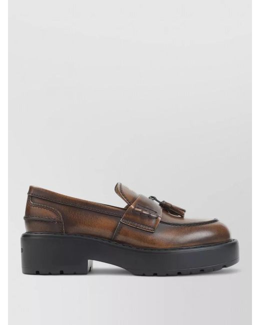 Miu Miu Brown Leather Tassel Platform Loafers