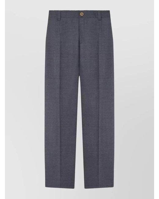 Versace Blue Tailored Straight Leg Trousers Belt Loops for men