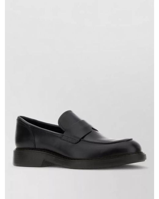 Hogan Black Leather H704 Loafers Rounded Toe Smooth Finish for men
