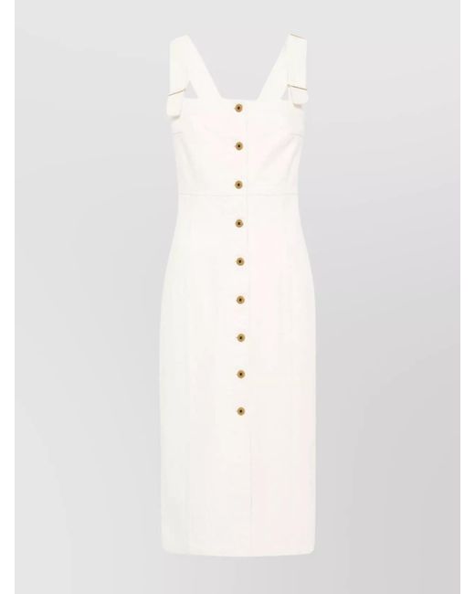 Patou White Cotton Denim Square Neck Sleeveless Midi Dress