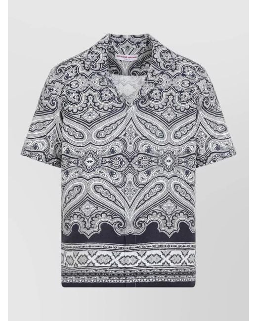 Orlebar Brown Gray Linen Carnival Shirt Paisley Short Sleeves for men
