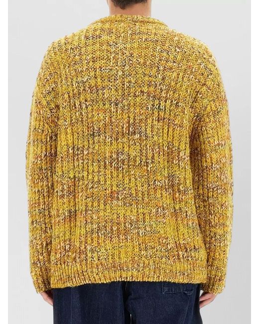 YMC Yellow Chunky Knit Long Sleeve Ribbed Crew Sweater for men