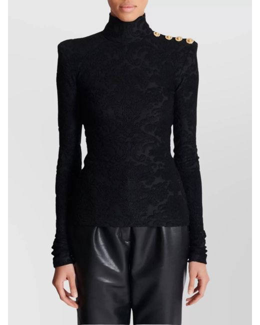 Balmain Buttoned Shoulder Sleeve Top in Blue | Lyst UK