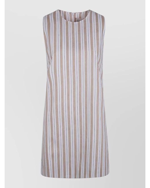 Semicouture White Linen Mini Dress Sleeveless Vertical Stripes