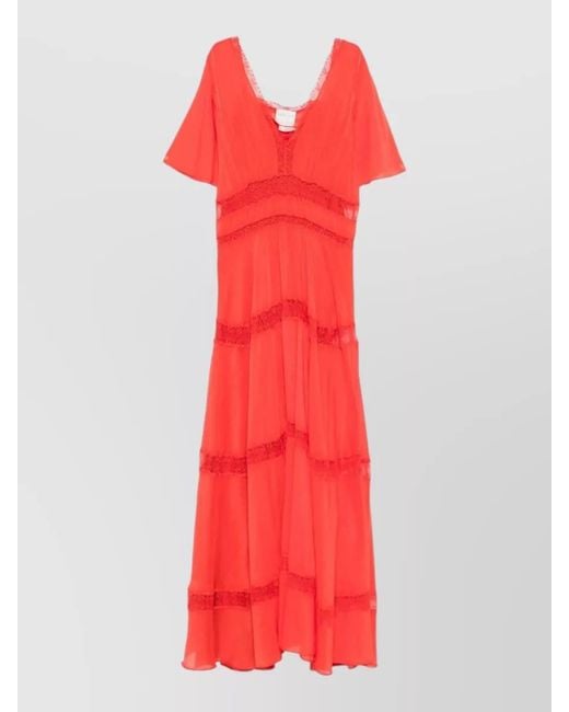 Forte_forte Long Tiered Dress Lace Trim V Neckline