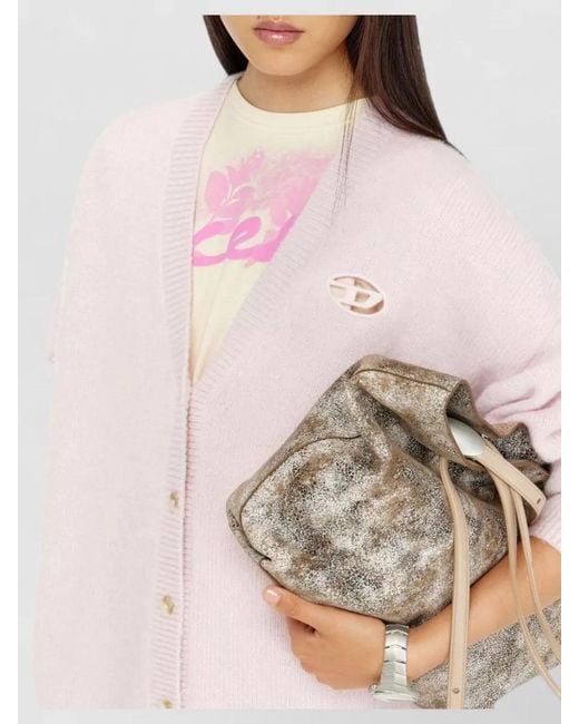 DIESEL Pink Logo Wool Blend Cardigan V Neck
