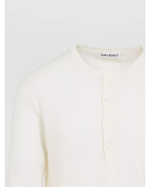 Our Legacy White Ribbed Henley Cotton Long Sleeve Top for men