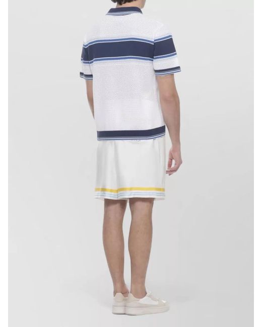 Casablanca Blue Striped Cotton Polo Shirt Short Sleeves Ribbed Trims for men