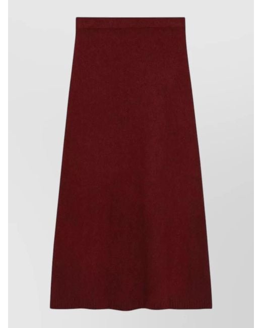Max Mara Red High Waist Skirt Ribbed Hem Detail