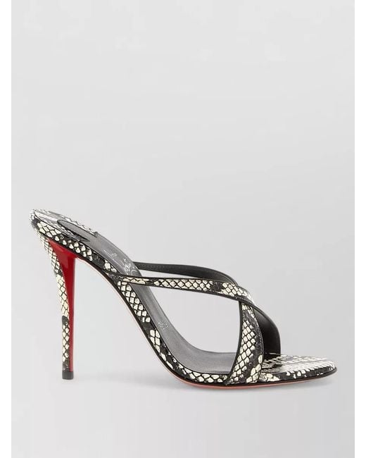 Christian Louboutin Red Mulazee Cross Strap Snakeskin Open Toe Mules