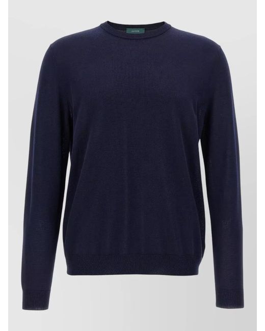 Zanone Blue Cotton Crew Neck Sweater Long Sleeves for men